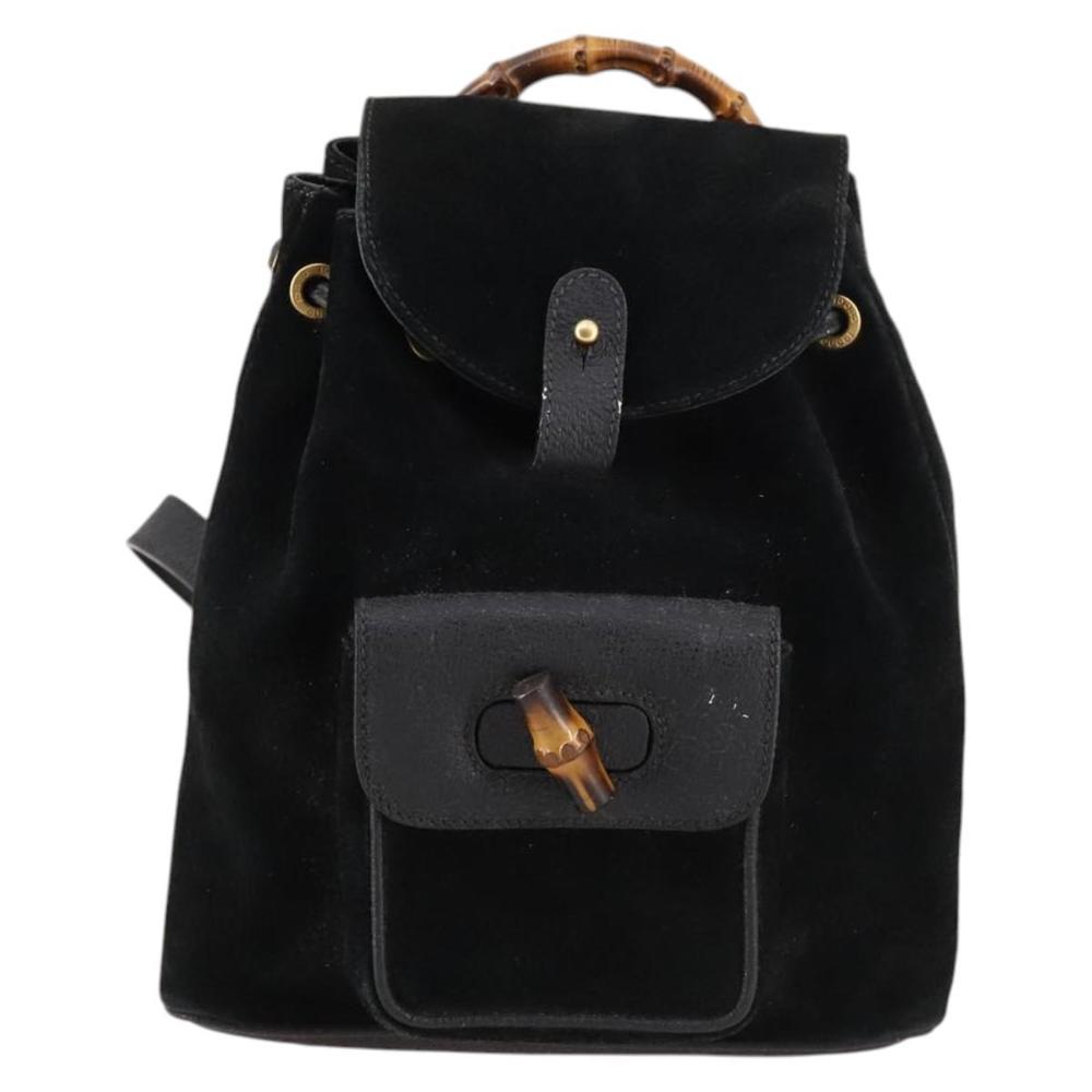 GUCCI Bamboo Backpack Suede Black Gold 003 2058 0030 Auth ep10853 - Picture 13 of 16